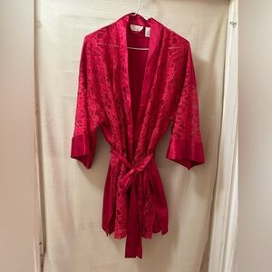 Vintage Victoria’s Secret Red Lace Robe One Size Floral Lingerie